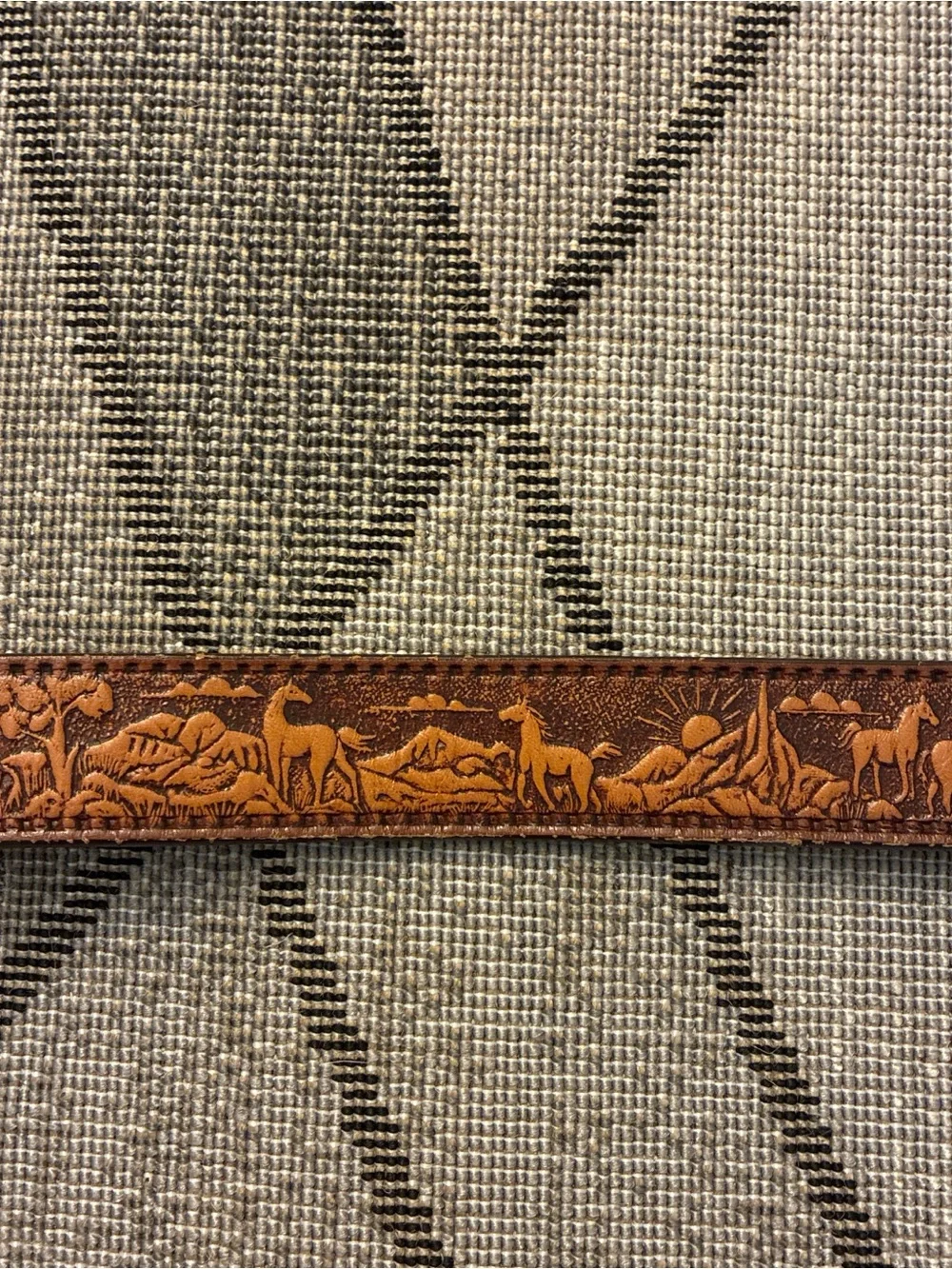 Kids Brown Tooled Leather Belt with Nature Motif
